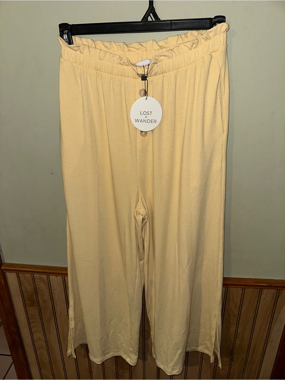 Lost + Wander Pale Yellow Wide-Leg Lounge Pants